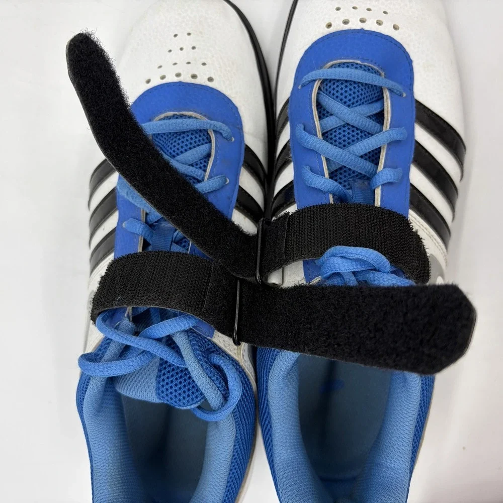 Adidas Mens 11 Powerlift 2 Weightlifting Shoes Blue & White w/ Black 3-Stripes